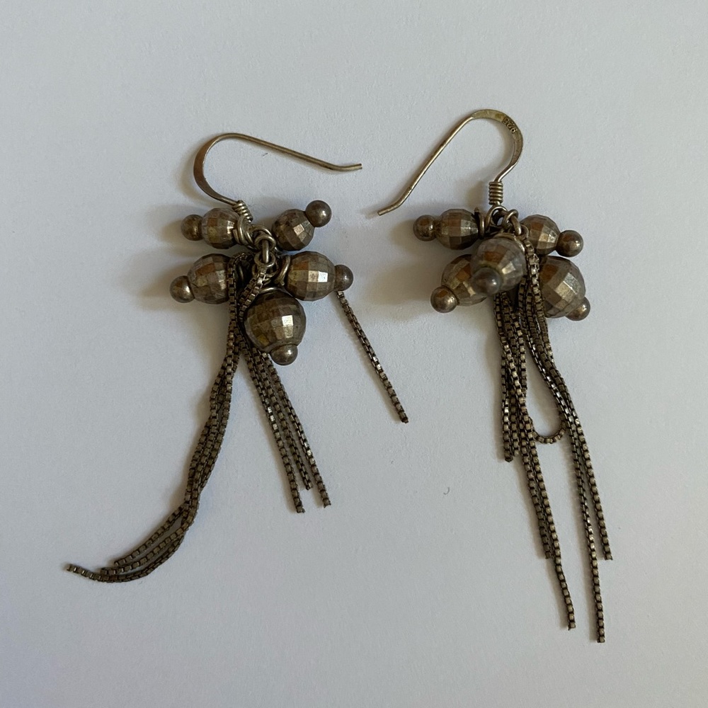 Disco ball and chain silver earrings